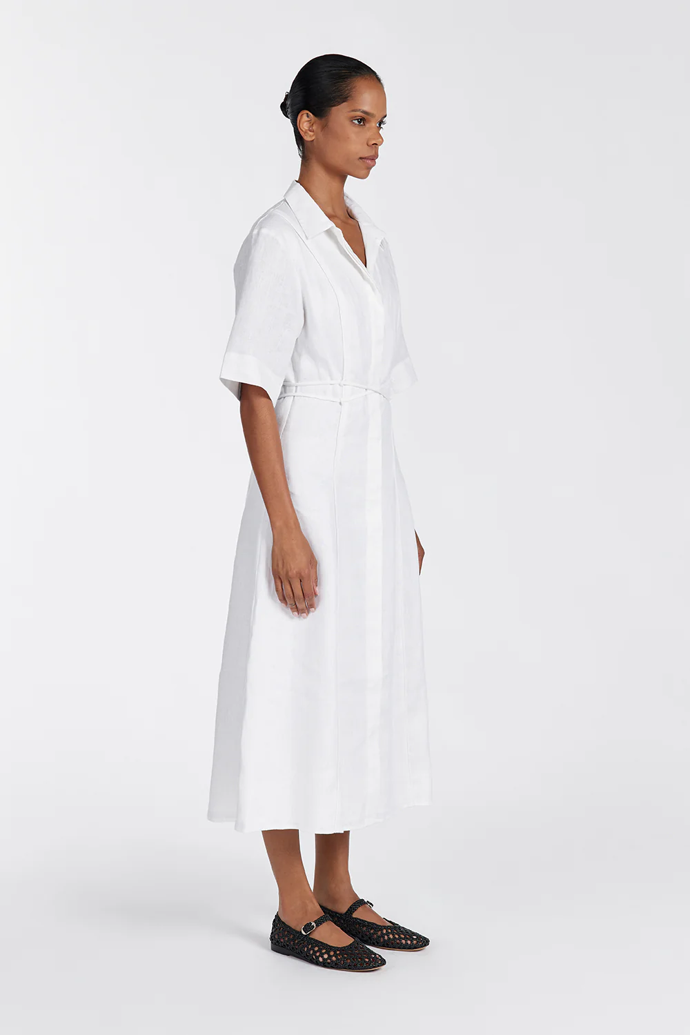 ASTRID WHITE LINEN MIDI DRESS - Gamepaces