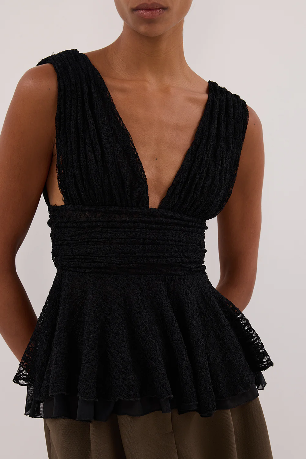 LIZZIE BLACK LACE PEPLUM TOP - Gamepaces