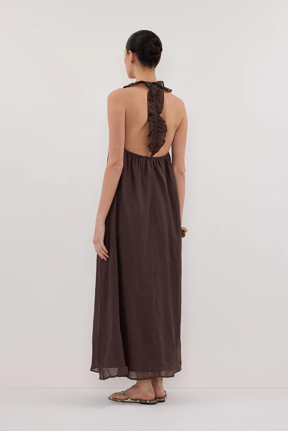HAZEL DARK CHOC RAMIE SLEEVELESS MIDI DRESS - Gamepaces