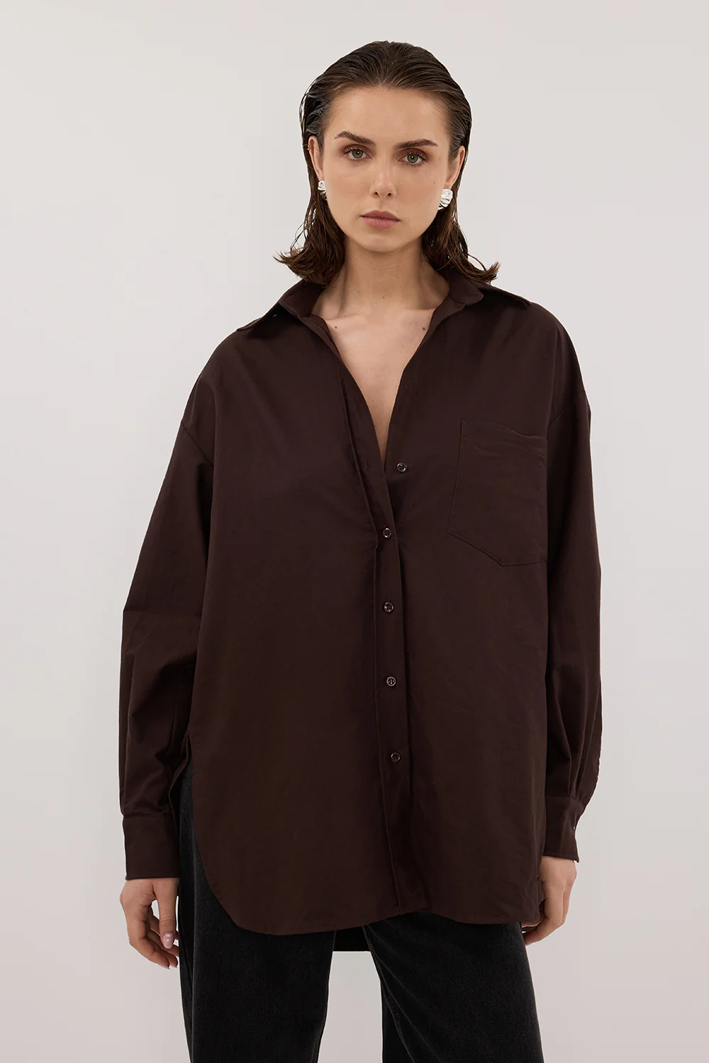 RHEA 2.0 BURNT CHOC OVERSIZED COTTON SHIRT - Gamepaces