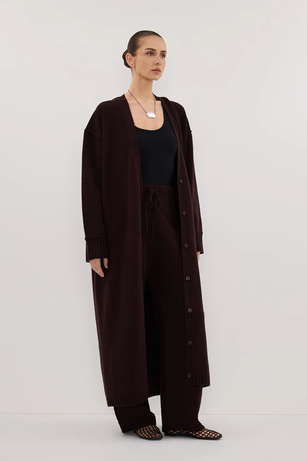 PAIGE CHOC LONGLINE WOOL KNIT COAT - Gamepaces