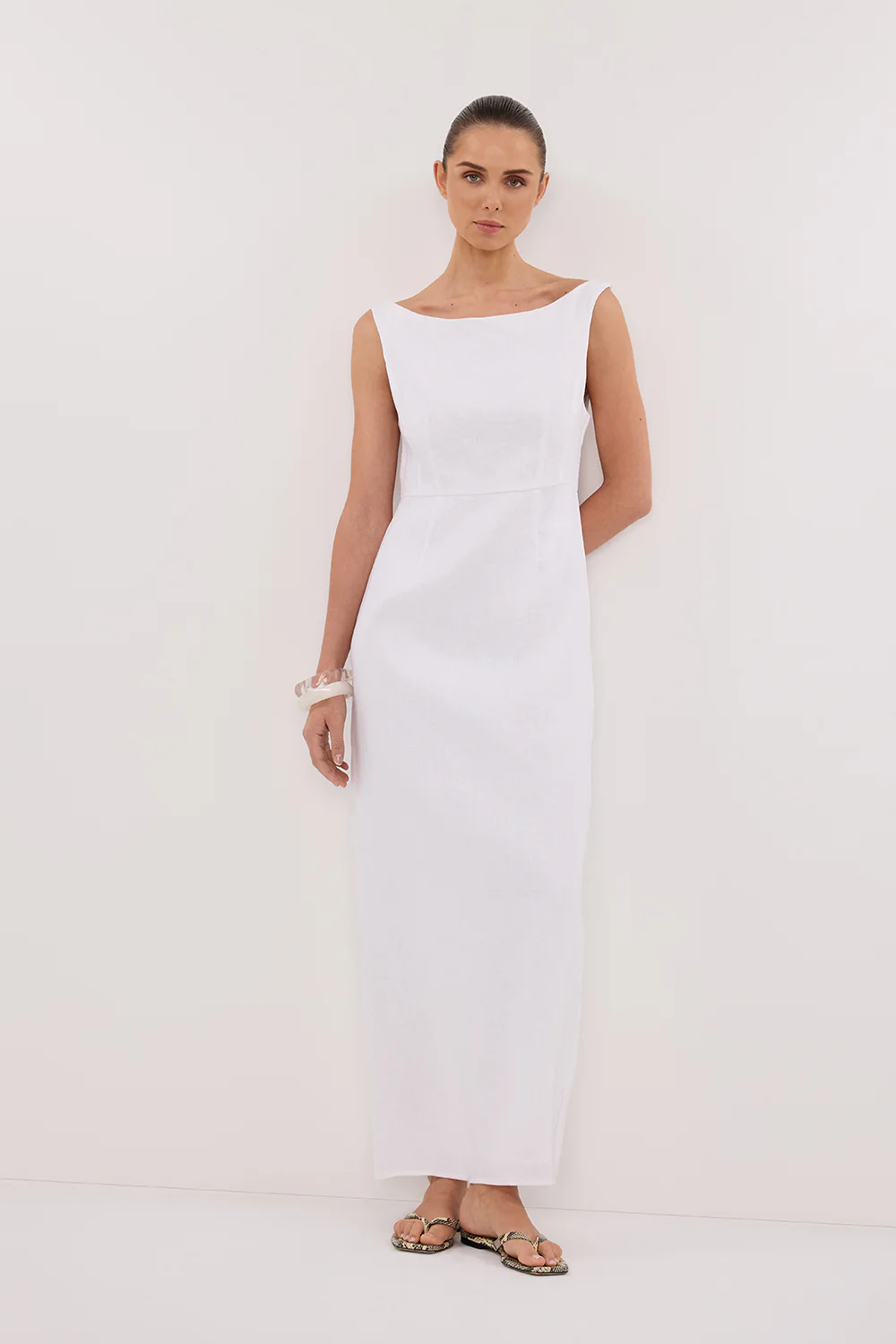 JULE WHITE LINEN MIDI DRESS - Gamepaces