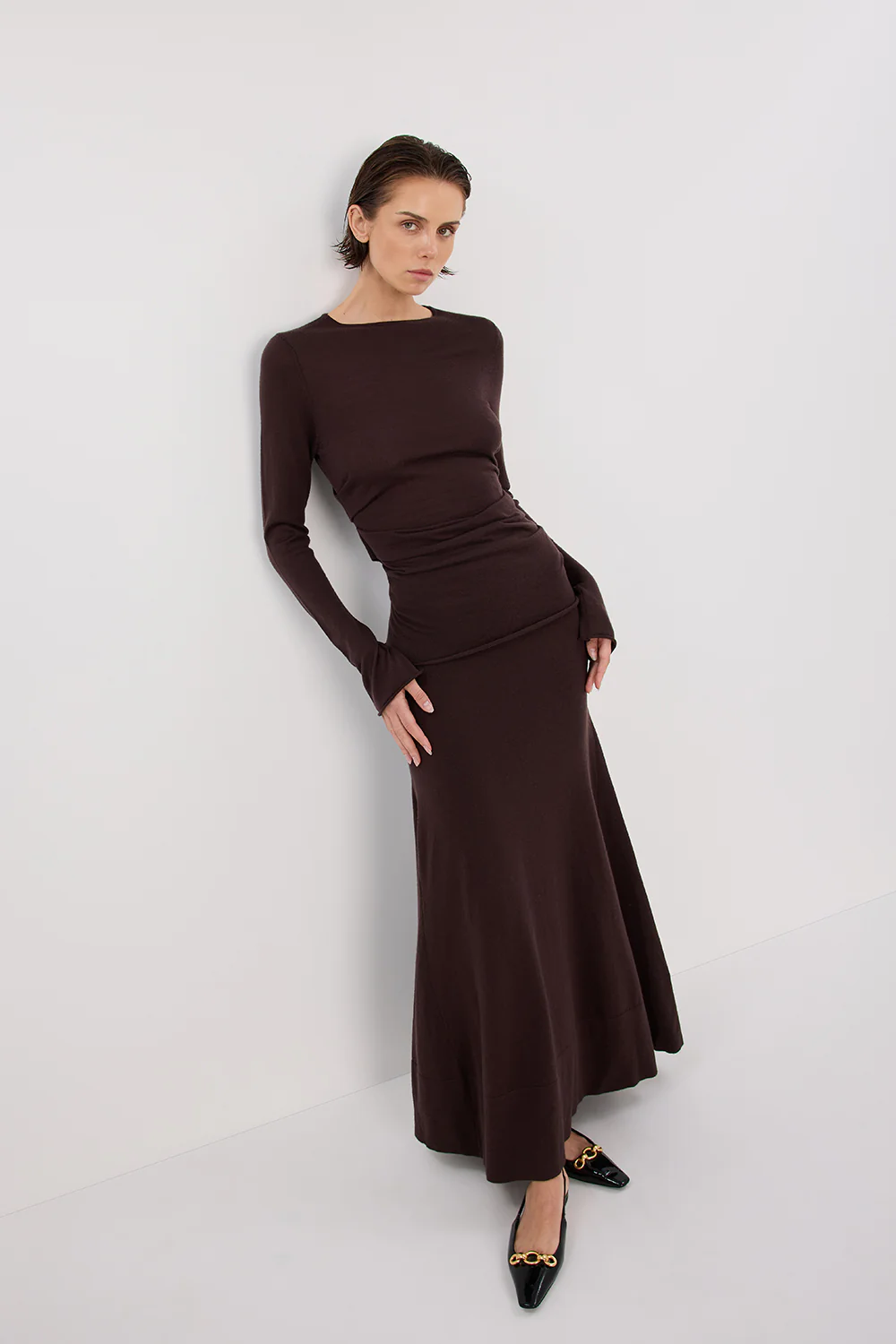 NICO BITTER CHOC MERINO MAXI SKIRT - Gamepaces