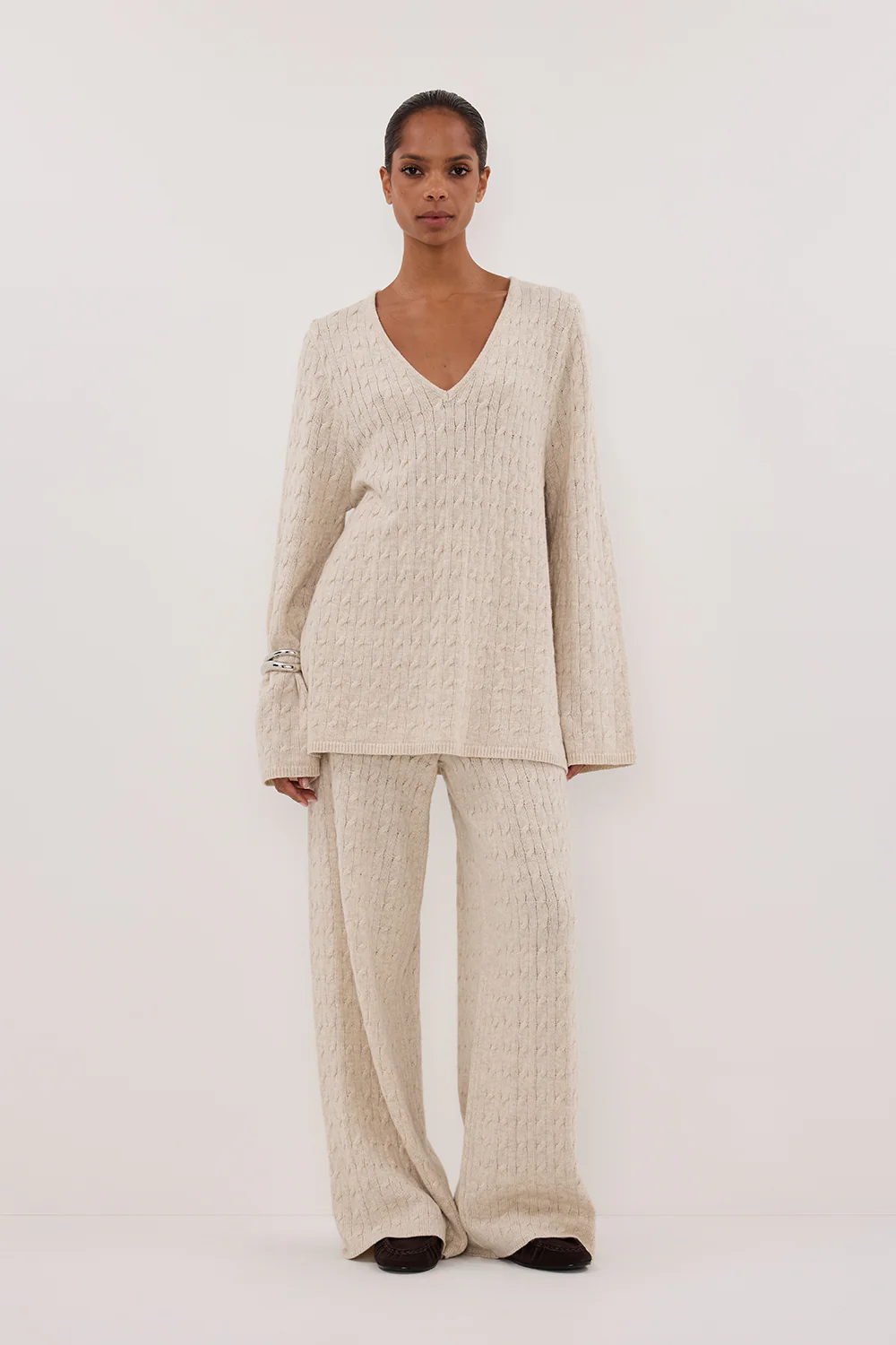 MAREN CHALK CABLE KNIT PANT - Gamepaces