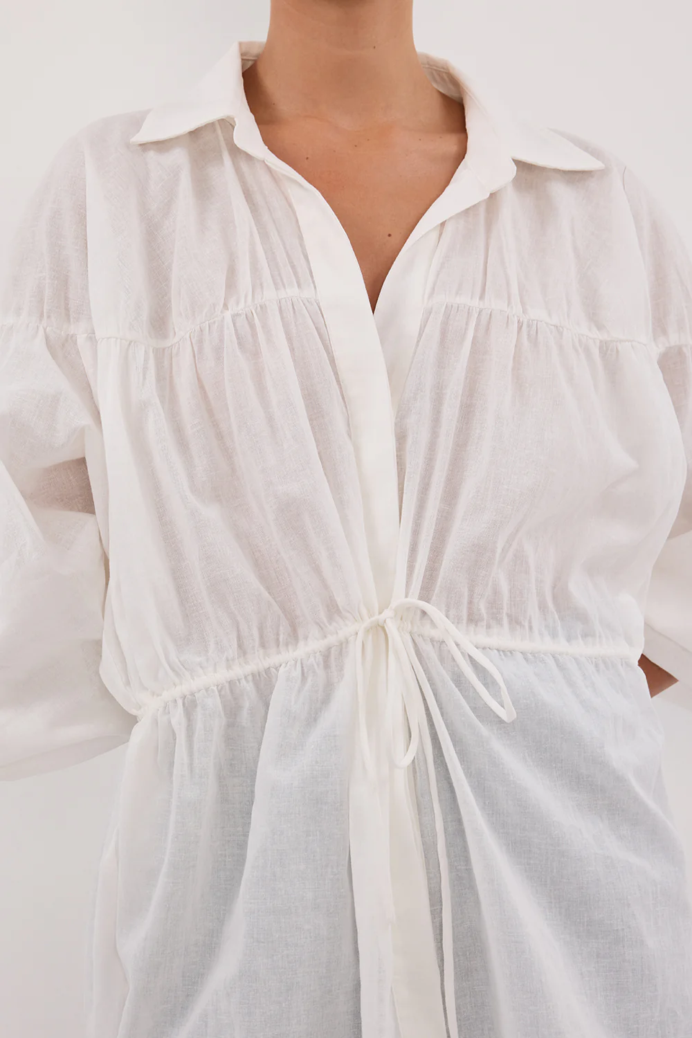 FLOYCE WHITE LINEN LONG SLEEVE TOP - Gamepaces