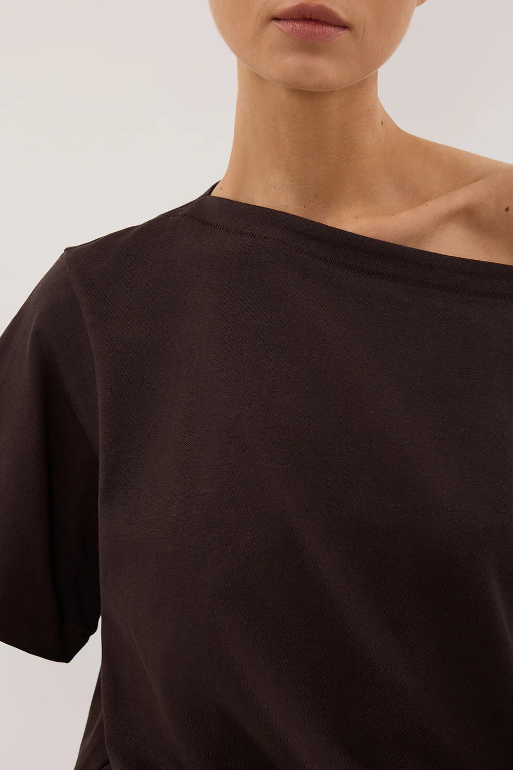 ESME BITTER CHOC ASYM BOAT NECK TEE - Gamepaces