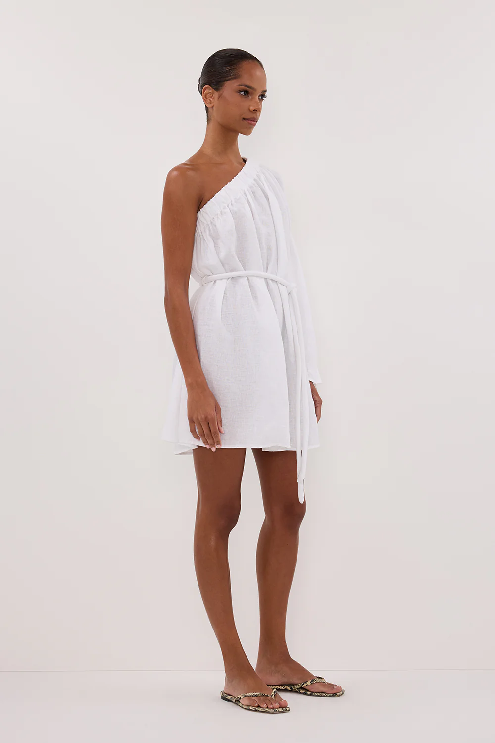 AURELIA WHITE ASYM LINEN MINI DRESS - Gamepaces