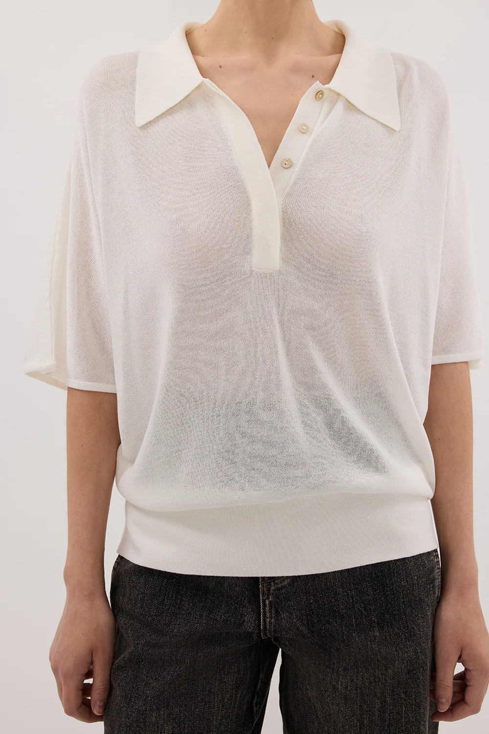 ELI CREAM POLO KNIT TOP - Gamepaces