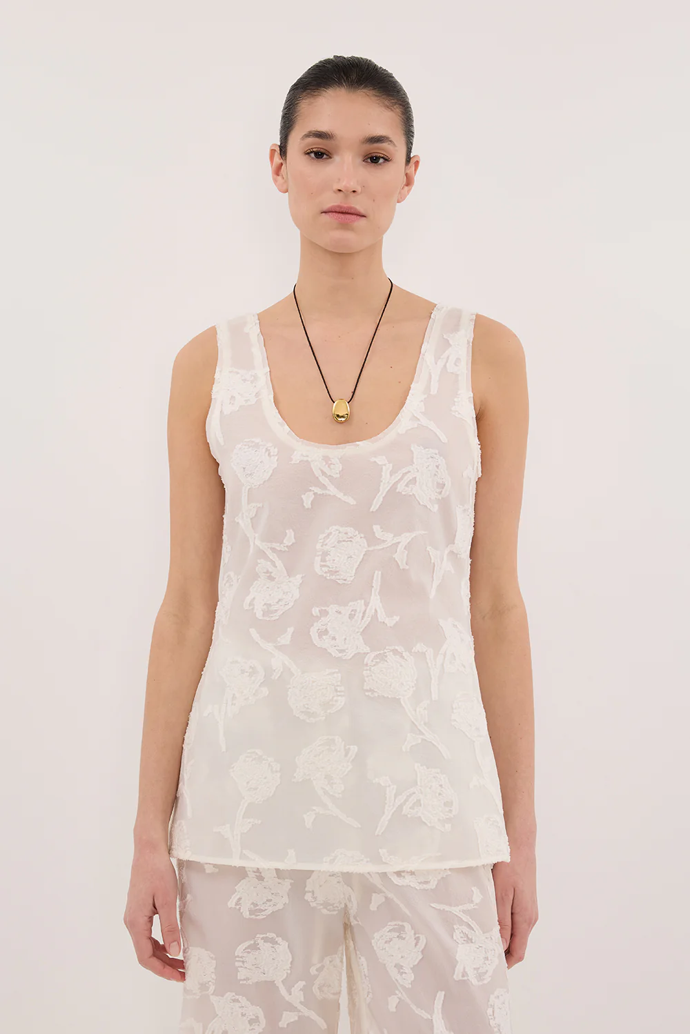 AZALEA OFF WHITE JACQUARD CAMI TOP - Gamepaces