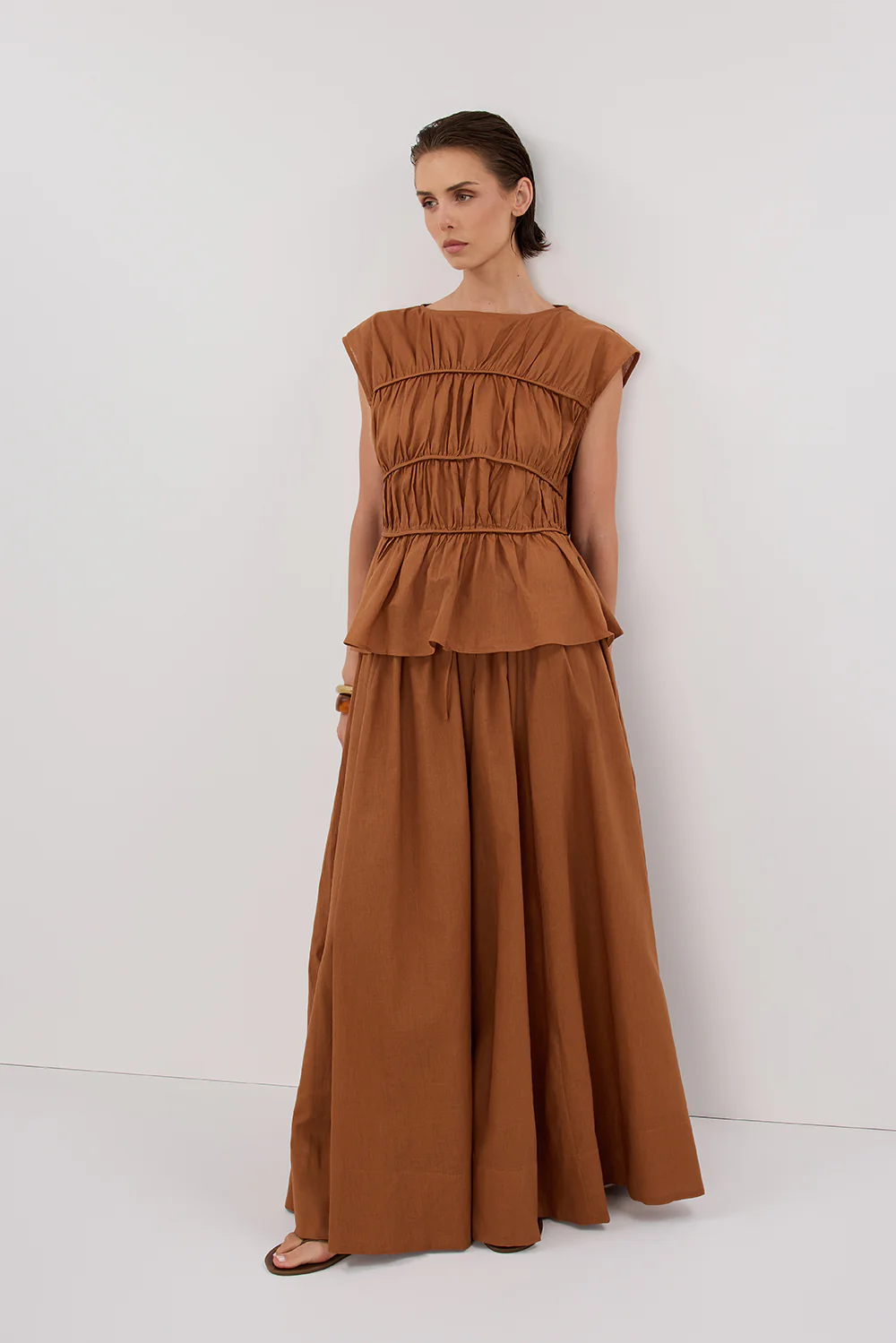 FLYNN RUST LINEN BLEND TIE MAXI SKIRT - Gamepaces