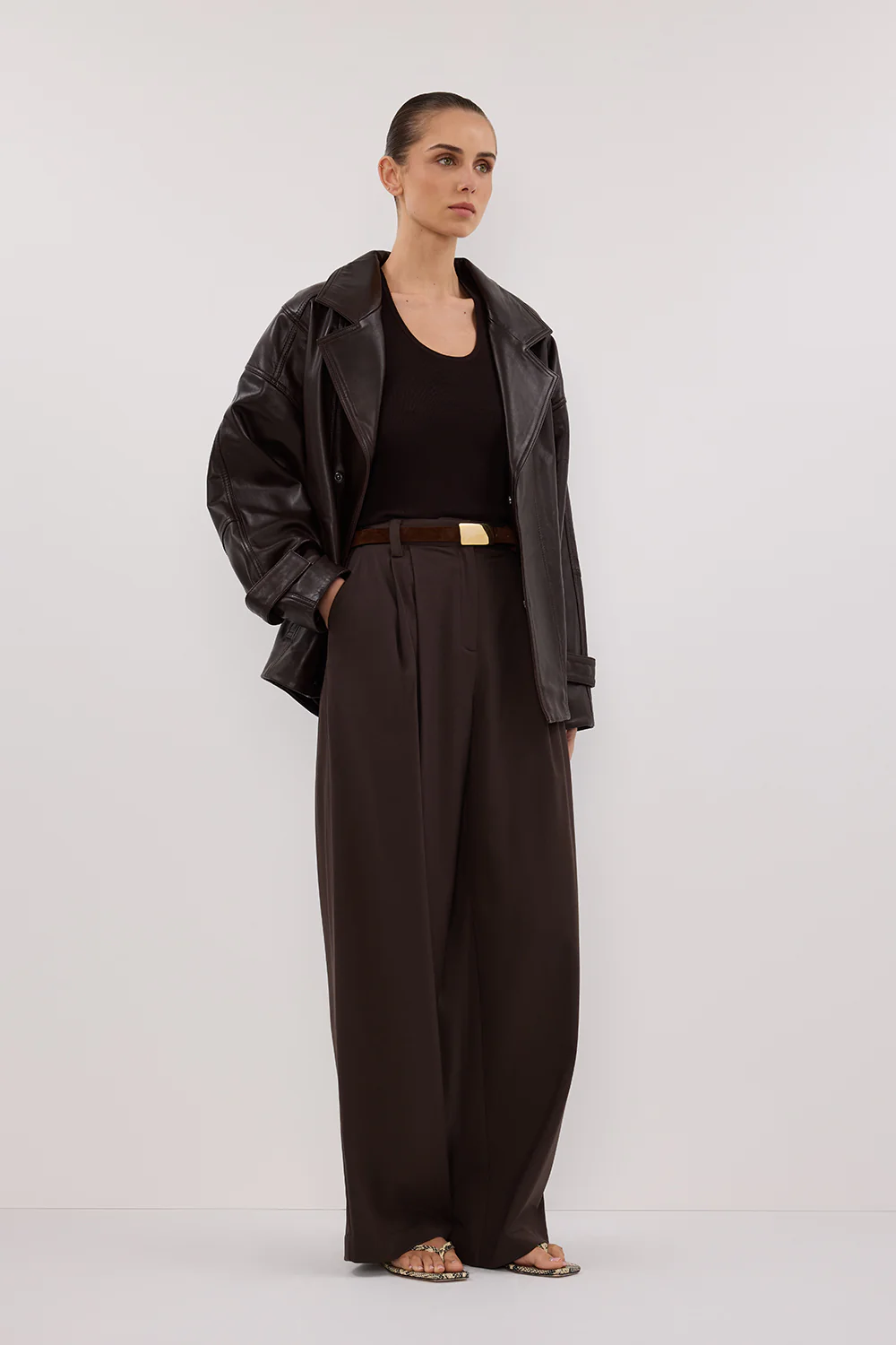 MARGOT CHOC OVERSIZED LEATHER JACKET - Gamepaces