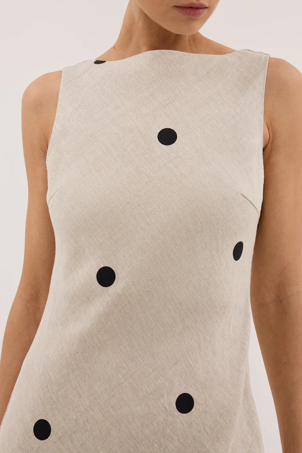 BEVERLY NATURAL SPOT LINEN MIDI DRESS - Gamepaces