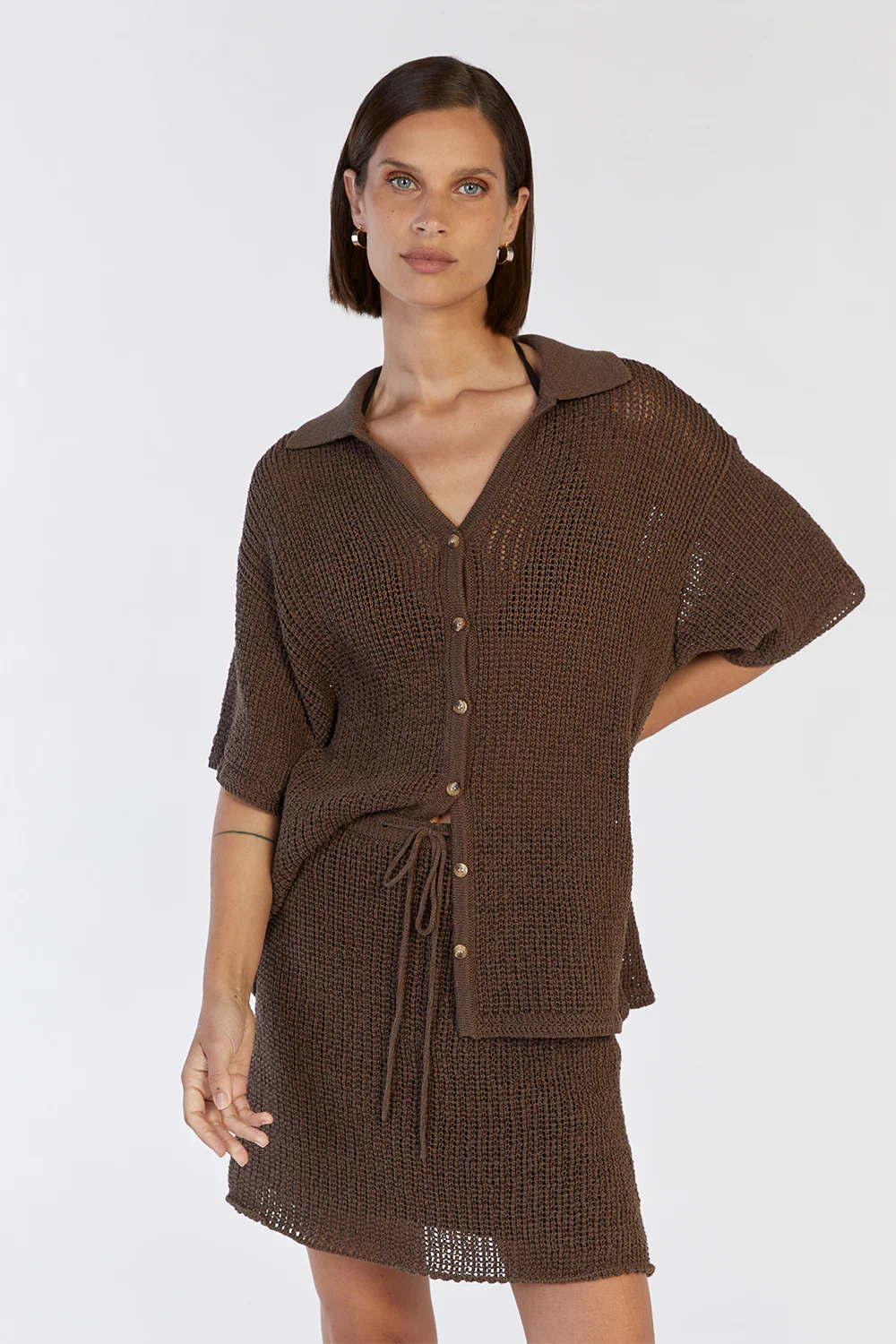 MARGOT CHOC KNIT CROCHET MINI SKIRT - Gamepaces