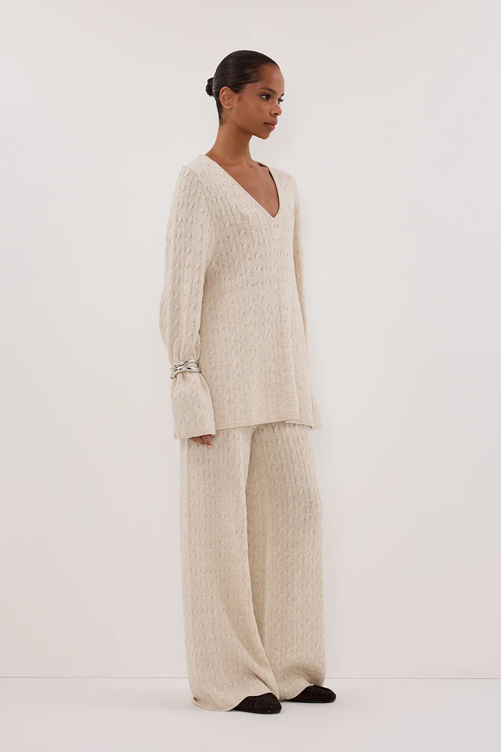 MAREN CHALK CABLE KNIT PANT - Gamepaces
