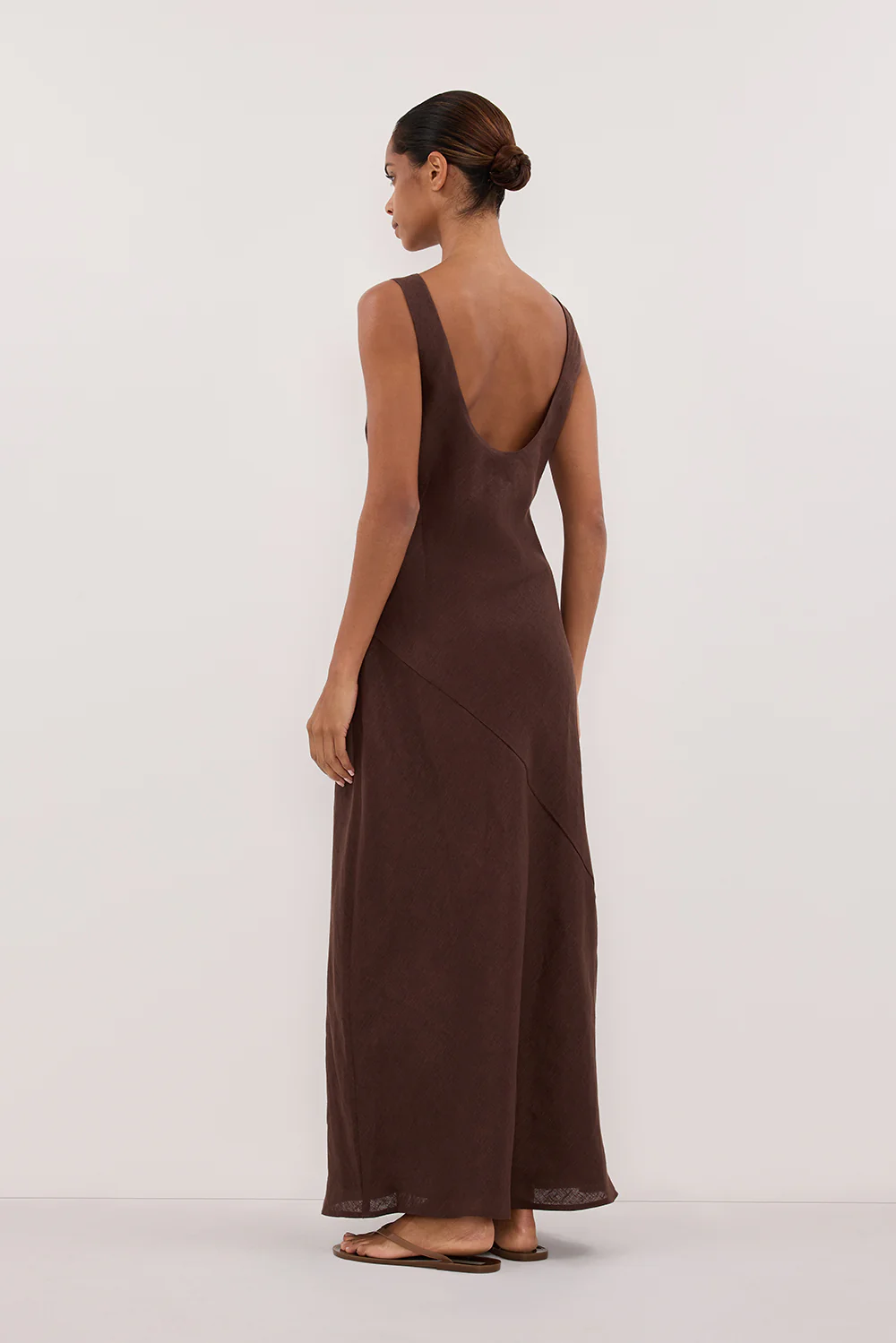 LACY COCOA SLEEVELESS LINEN MIDI DRESS - Gamepaces