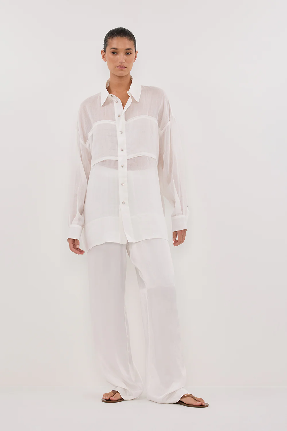 KAI WHITE OVERSIZED RAMIE LONG SLEEVE SHIRT - Gamepaces
