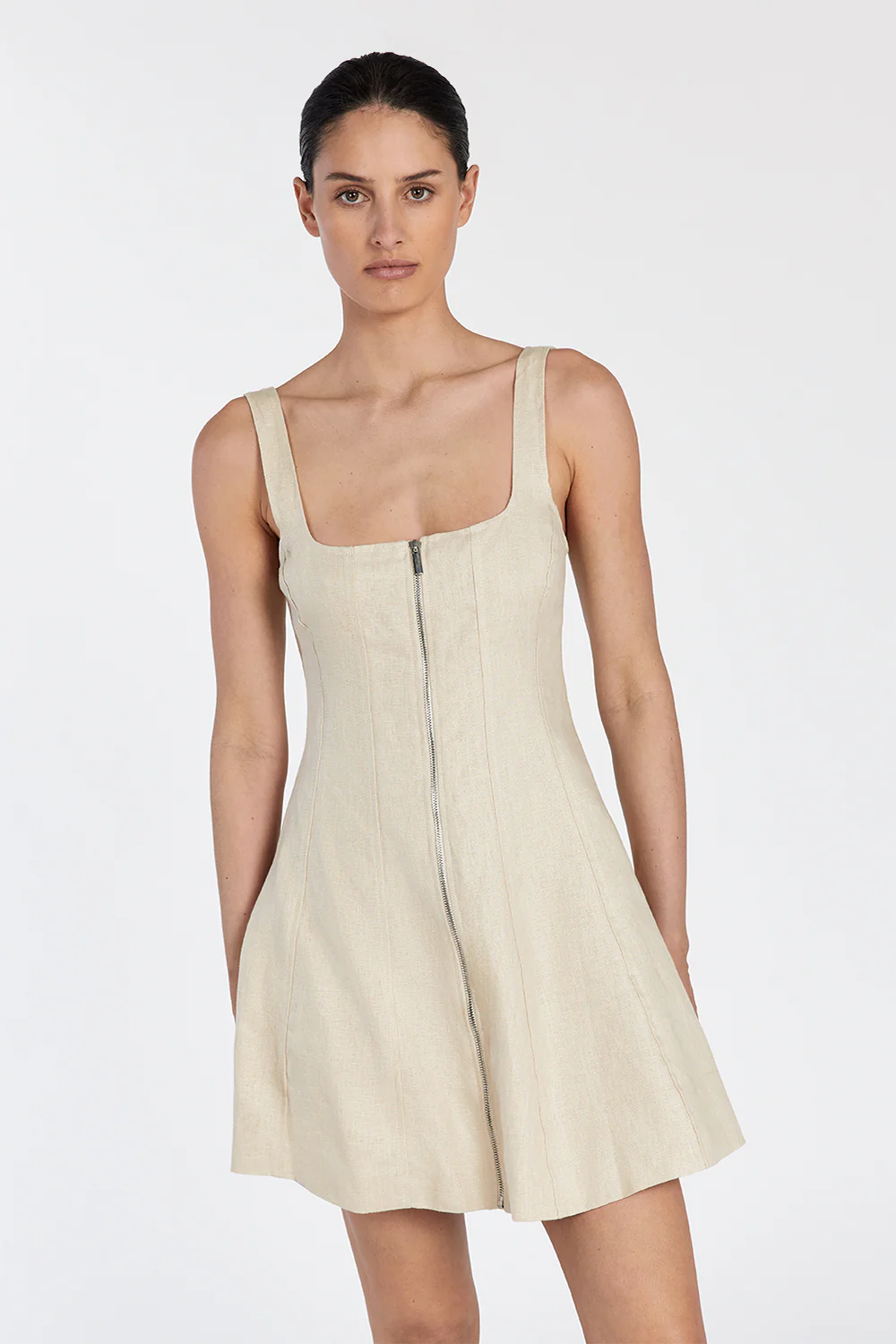 HARRIET SAND LINEN MINI DRESS - Gamepaces