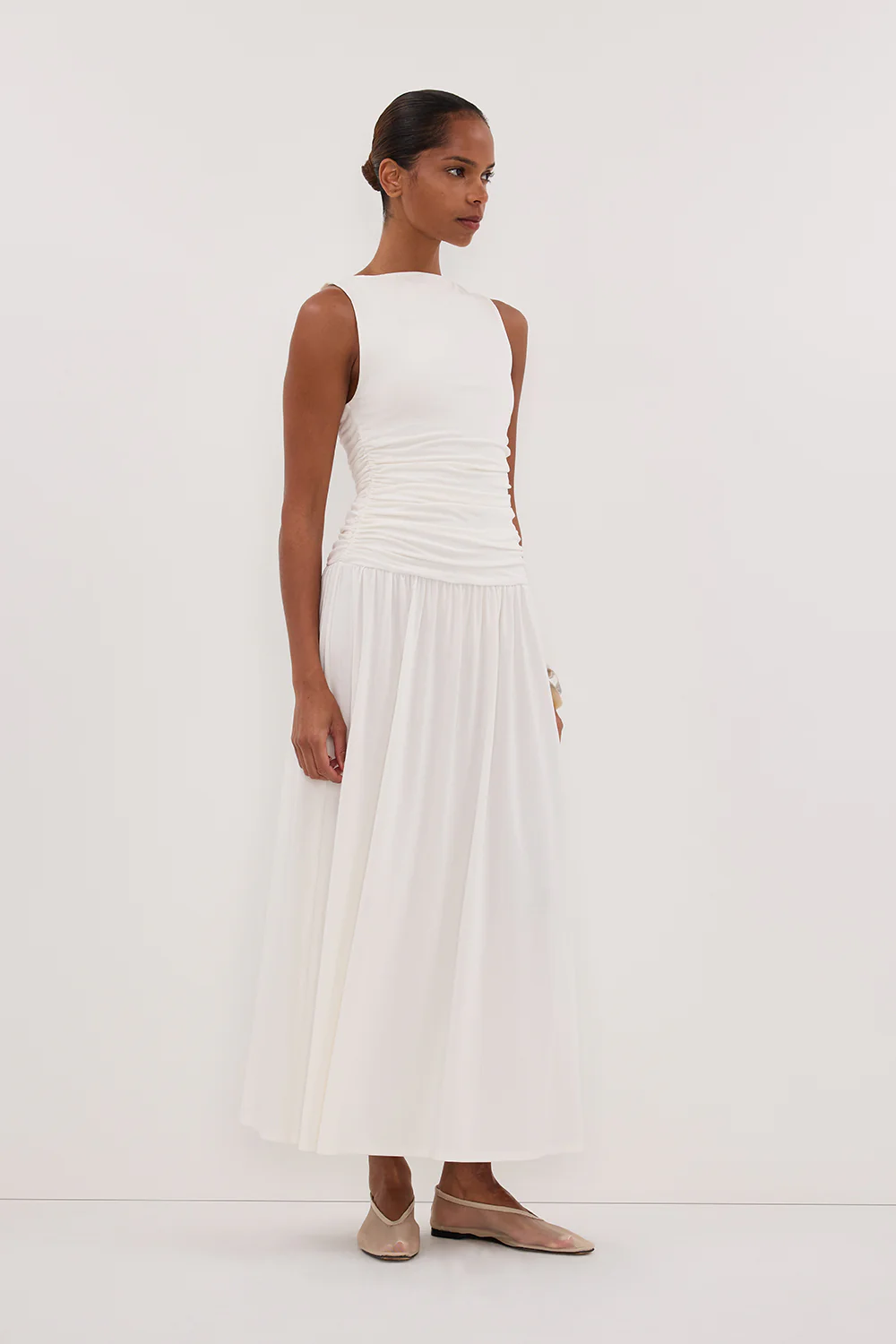 MEG OFF WHITE SLEEVELESS KNIT MIDI DRESS - Gamepaces