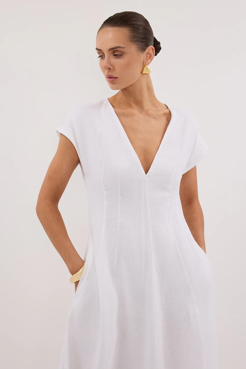 MATISSE WHITE LINEN MIDI DRESS - Gamepaces