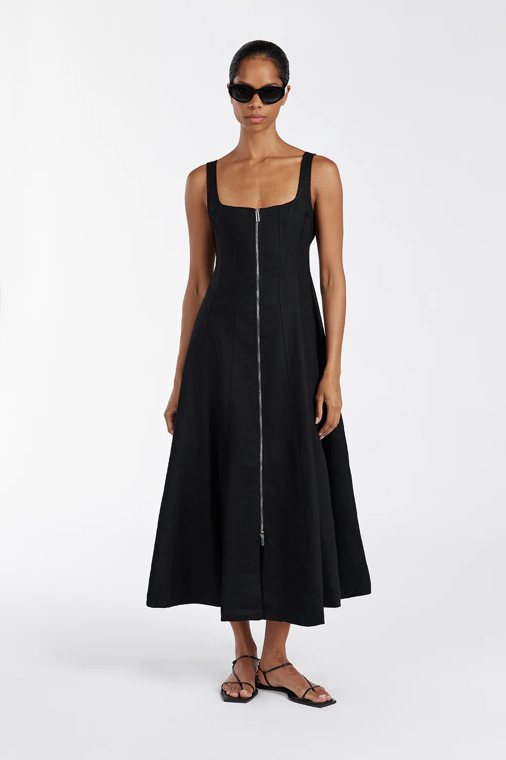 HARRIET BLACK LINEN MIDI DRESS - Gamepaces