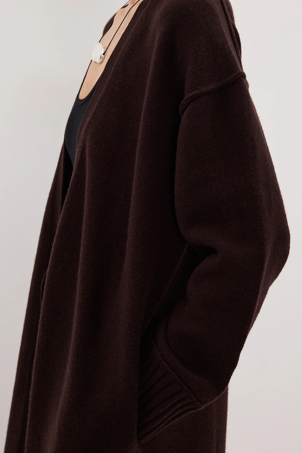 PAIGE CHOC LONGLINE WOOL KNIT COAT - Gamepaces