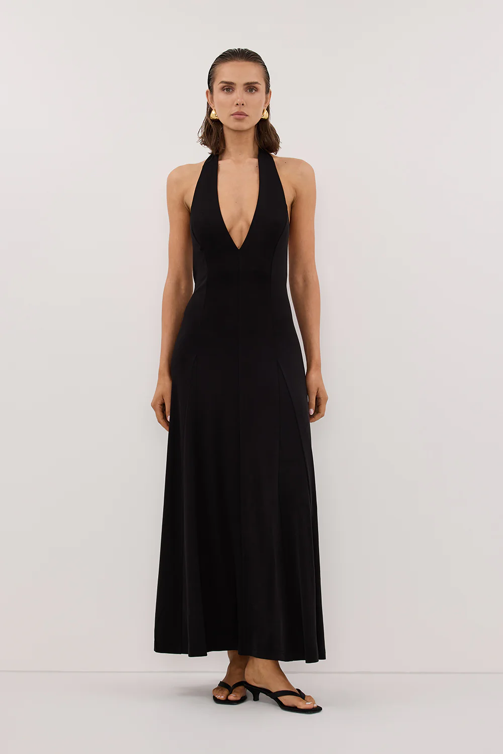 LYNN BLACK HALTER MIDI DRESS - Gamepaces