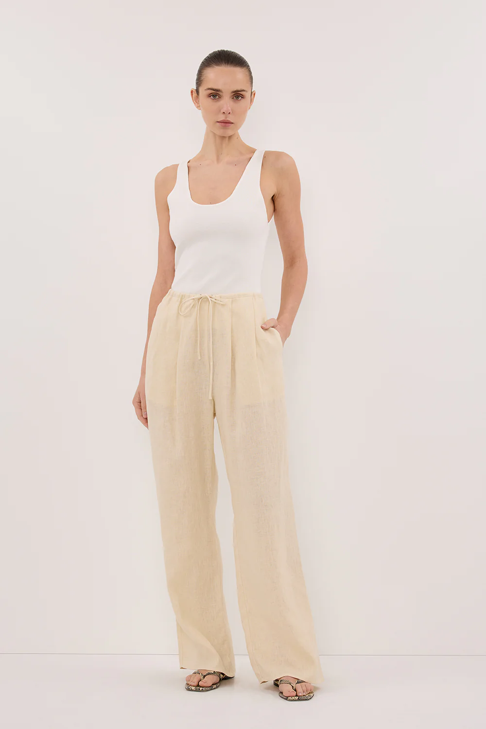 CARLA BUTTERMILK DRAWSTRING LINEN PANT - Gamepaces