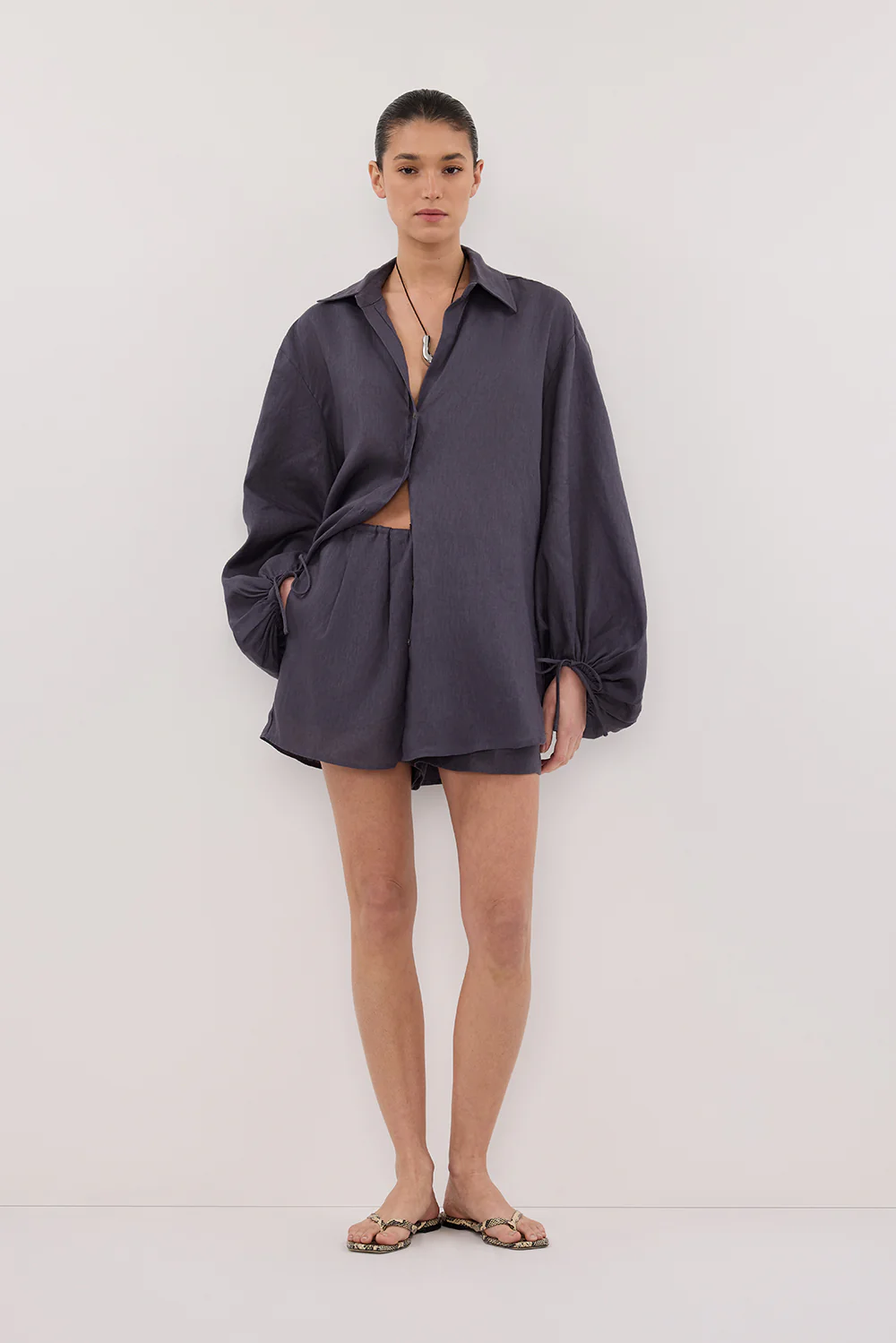 CARLA WASHED INDIGO LONG SLEEVE LINEN SHIRT - Gamepaces