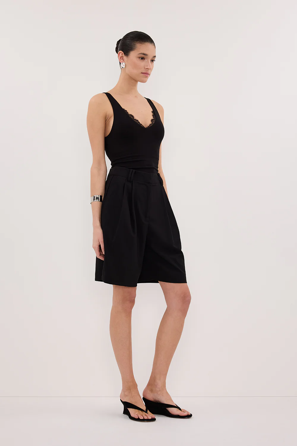 REBECCA BLACK LACE TRIM KNIT TANK - Gamepaces