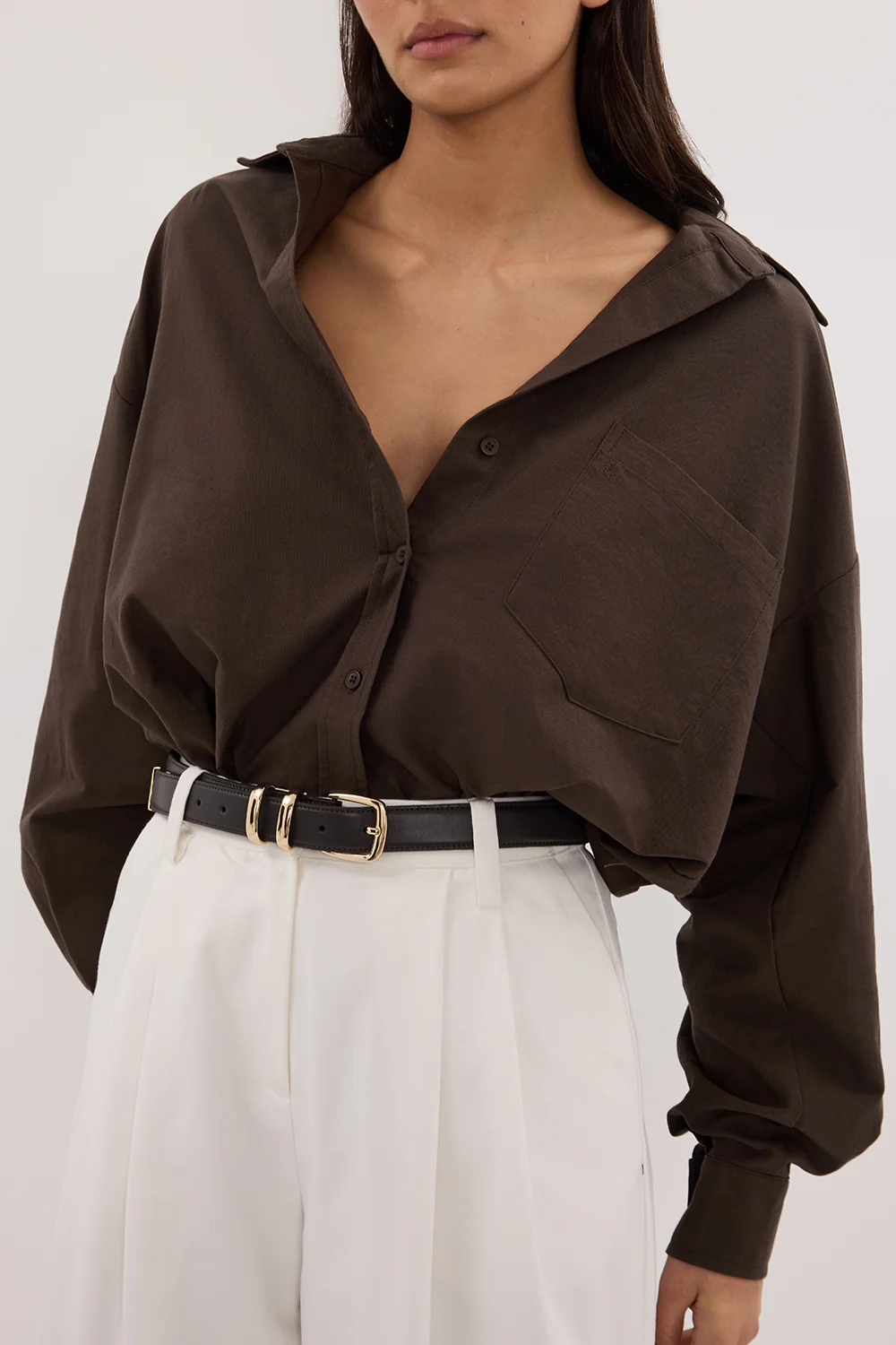 RHEA BITTER CHOC OVERSIZED COTTON SHIRT - Gamepaces