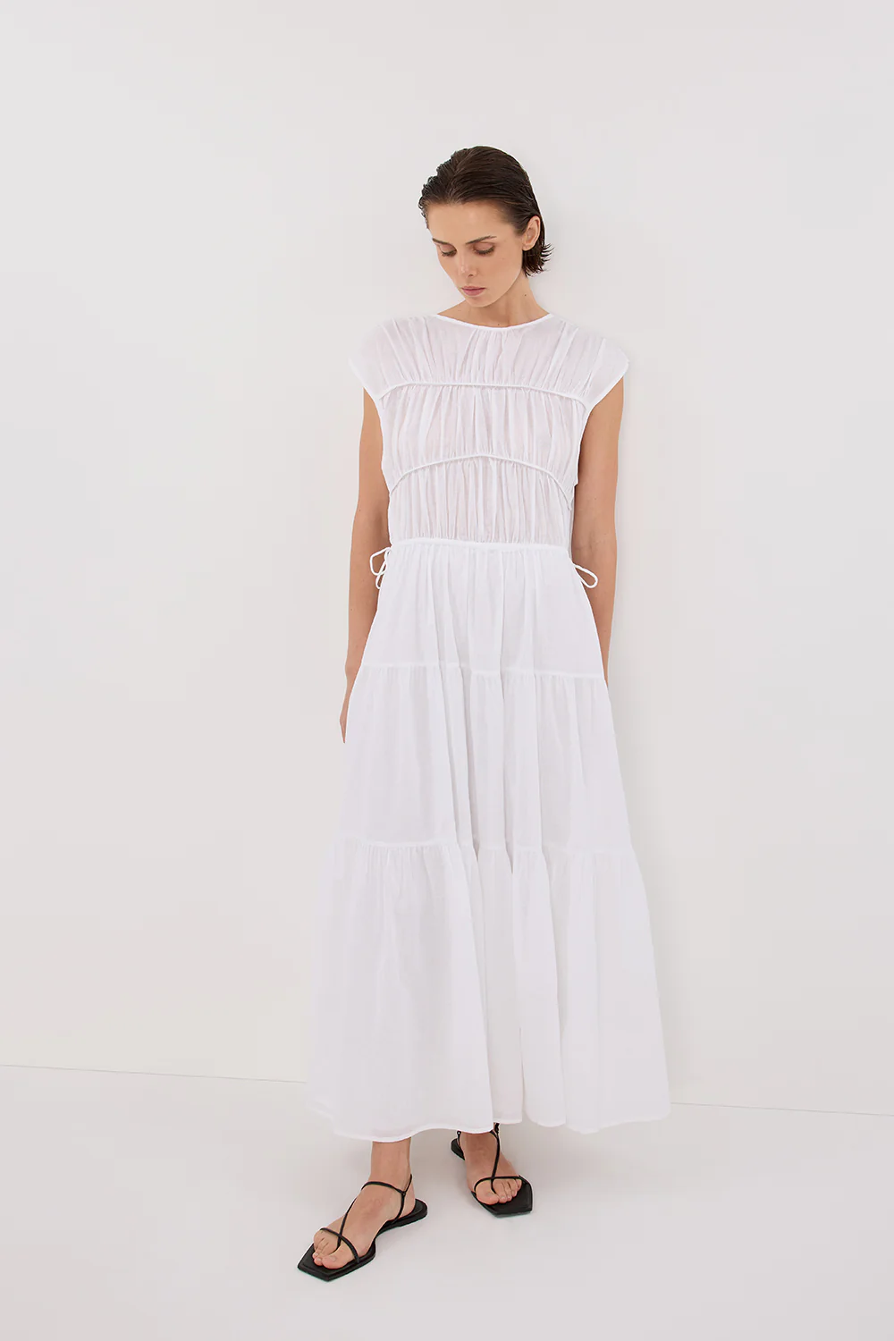FLYNN WHITE LINEN BLEND MIDI DRESS - Gamepaces