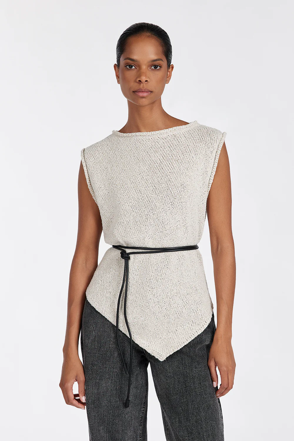 ALTHEA STONE ASYM KNIT TOP - Gamepaces