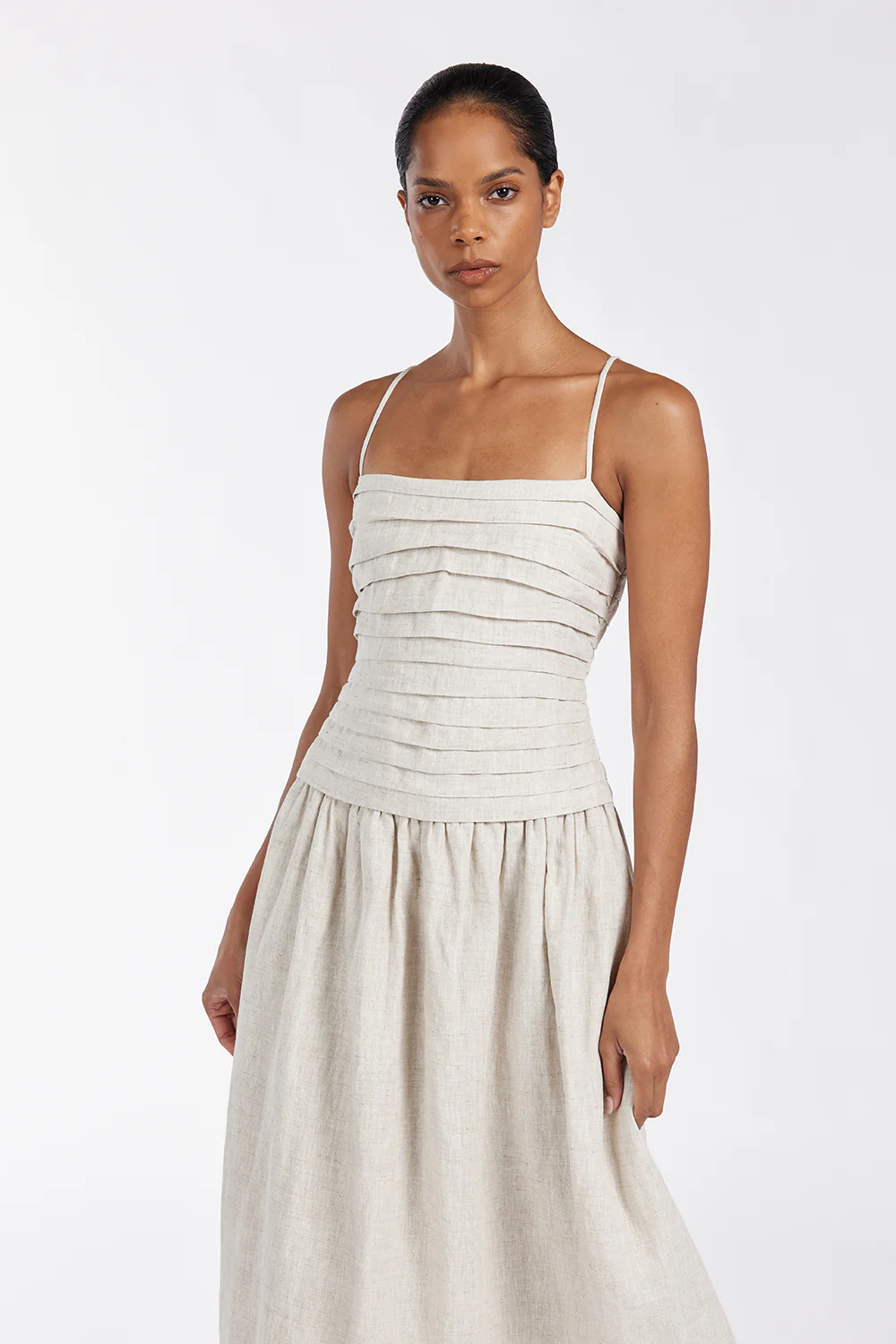 REECE NATURAL LINEN MIDI DRESS - Gamepaces