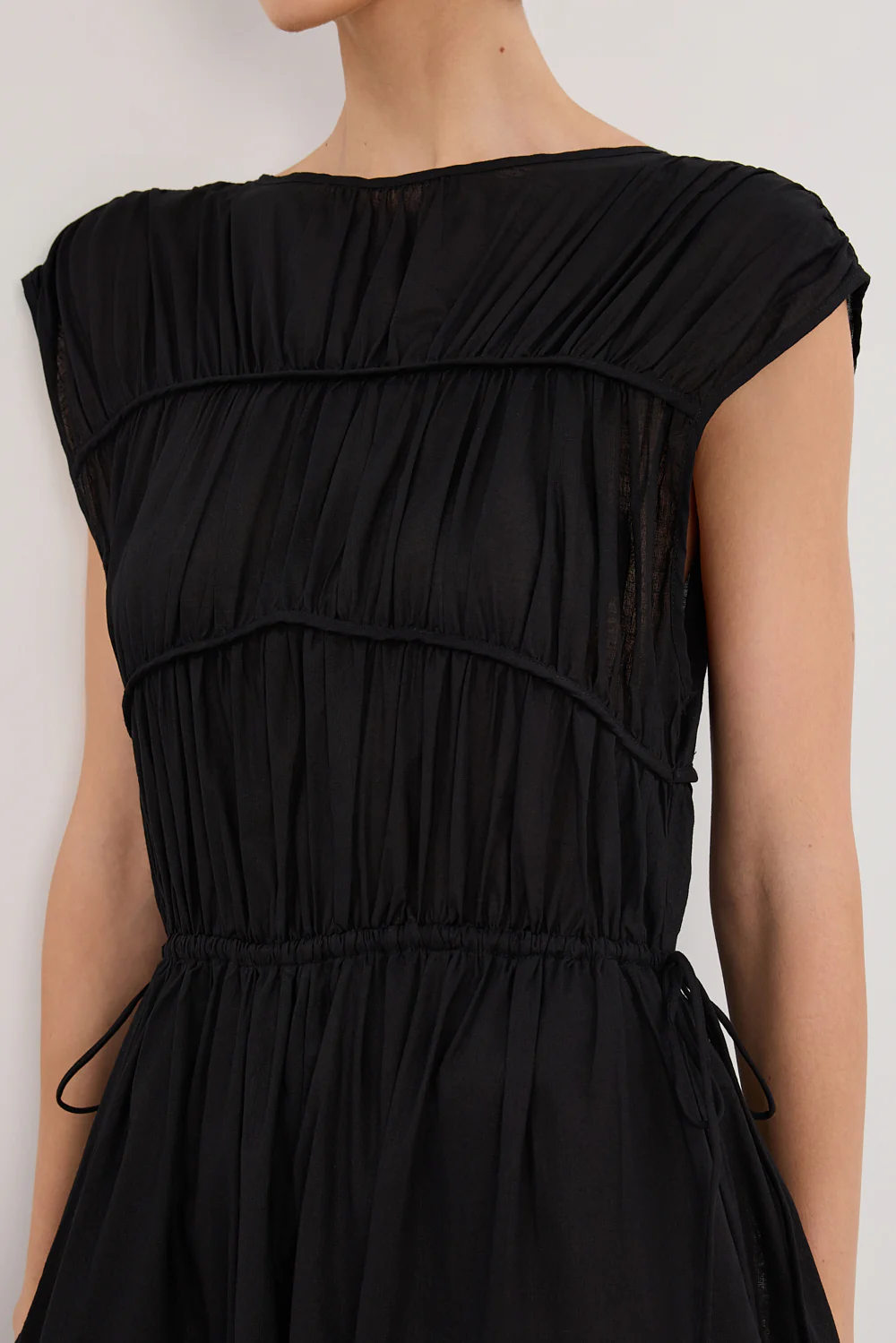 FLYNN BLACK LINEN BLEND MIDI DRESS - Gamepaces