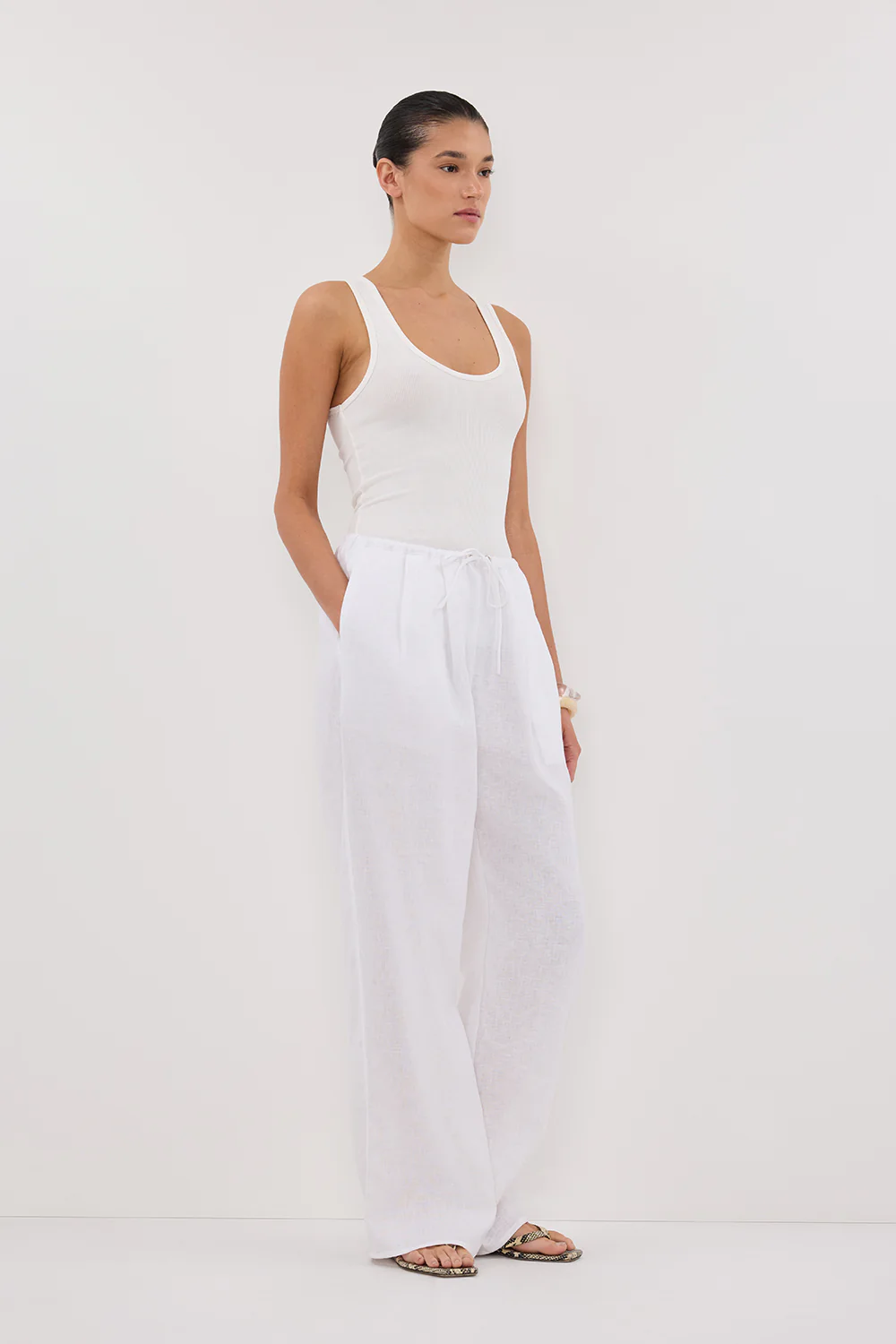 CARLA WHITE DRAWSTRING LINEN PANT - Gamepaces