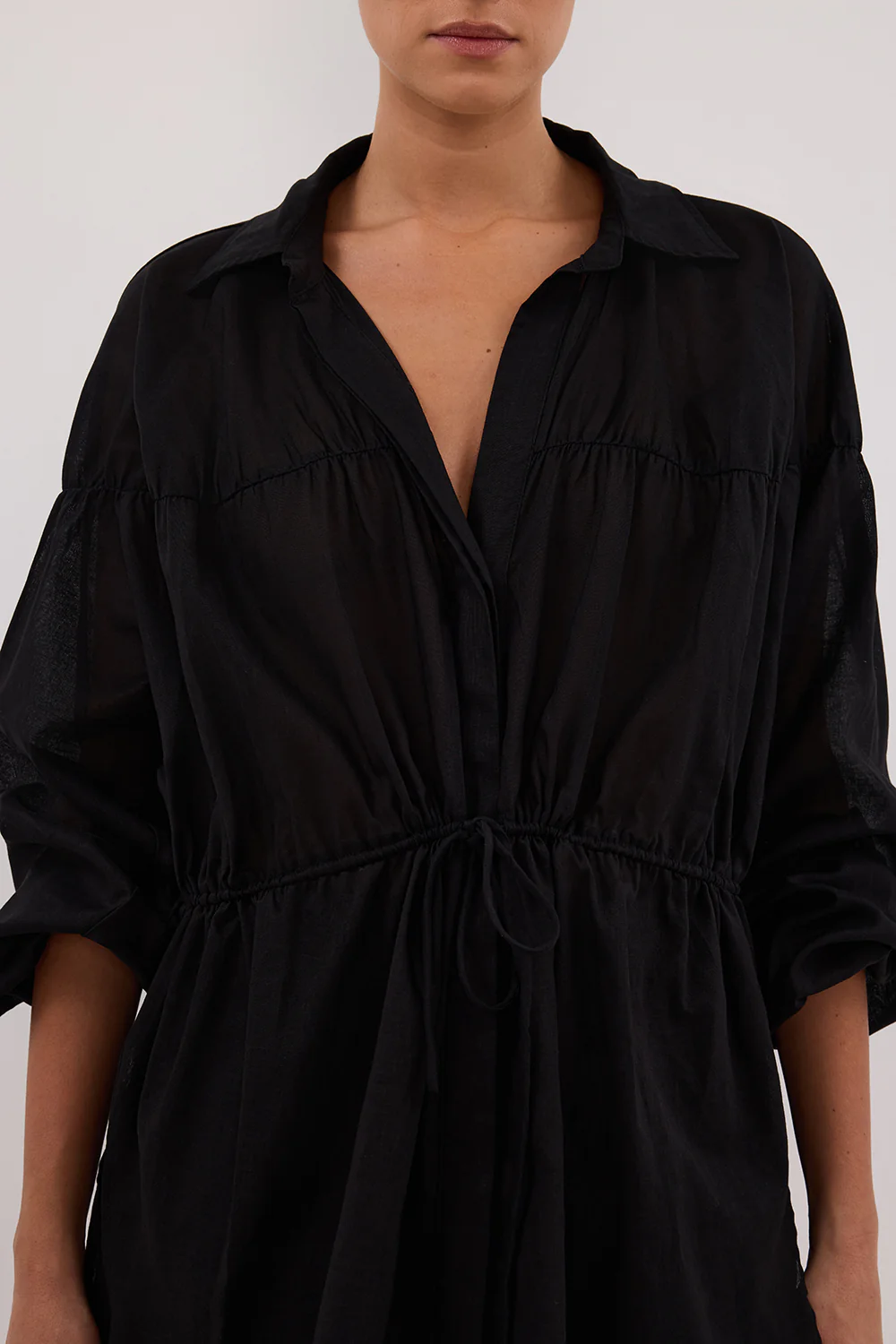 FLOYCE BLACK LINEN LONG SLEEVE TOP - Gamepaces