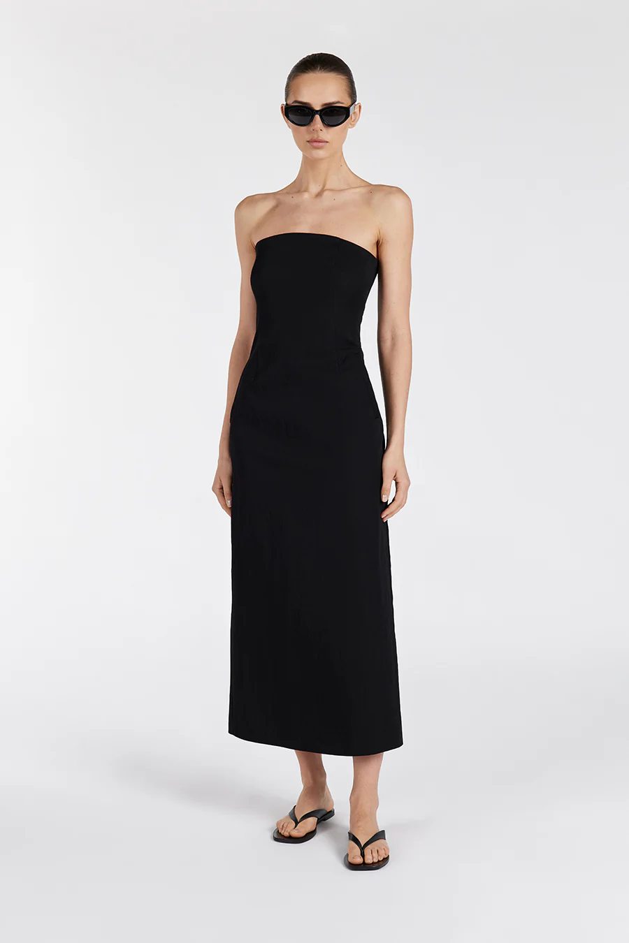 OPAL BLACK STRAPLESS MIDI DRESS - Gamepaces
