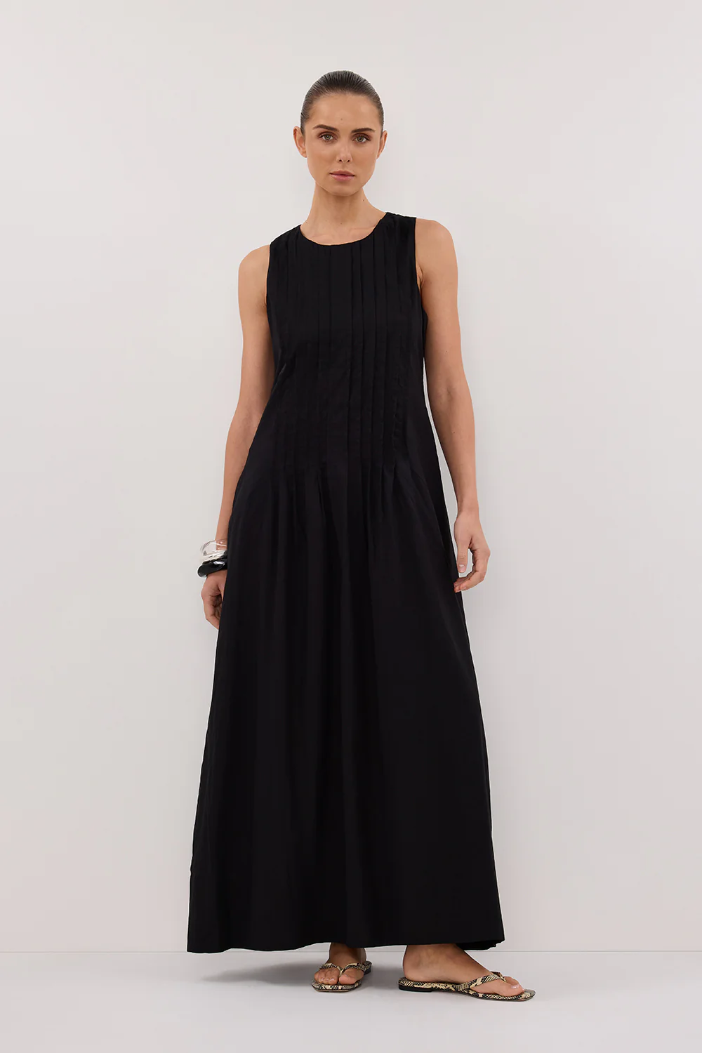 MILO BLACK LINEN BLEND MIDI DRESS - Gamepaces