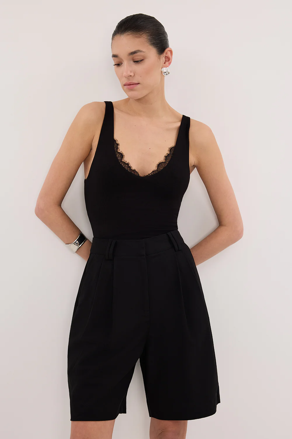 REBECCA BLACK LACE TRIM KNIT TANK - Gamepaces