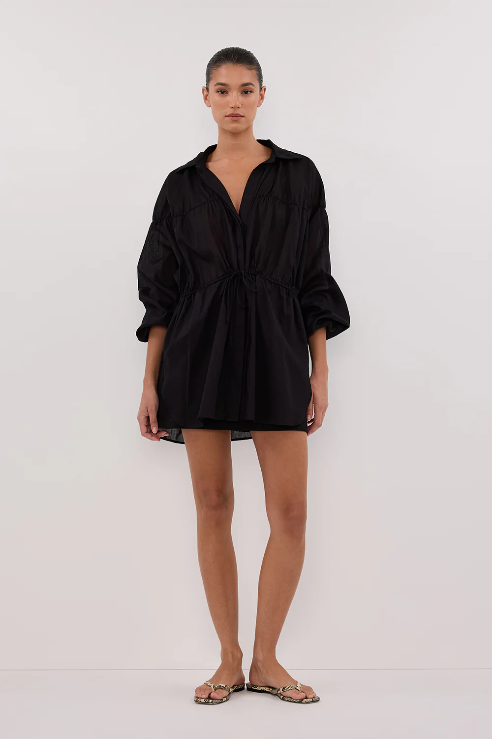 FLOYCE BLACK LINEN LONG SLEEVE TOP - Gamepaces