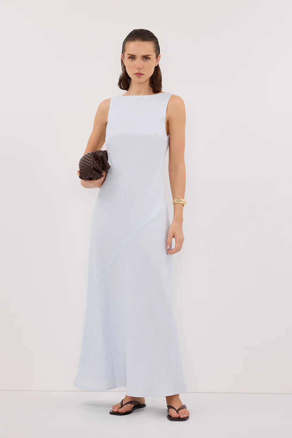 LACY CORNFLOWER SLEEVELESS LINEN MIDI DRESS - Gamepaces