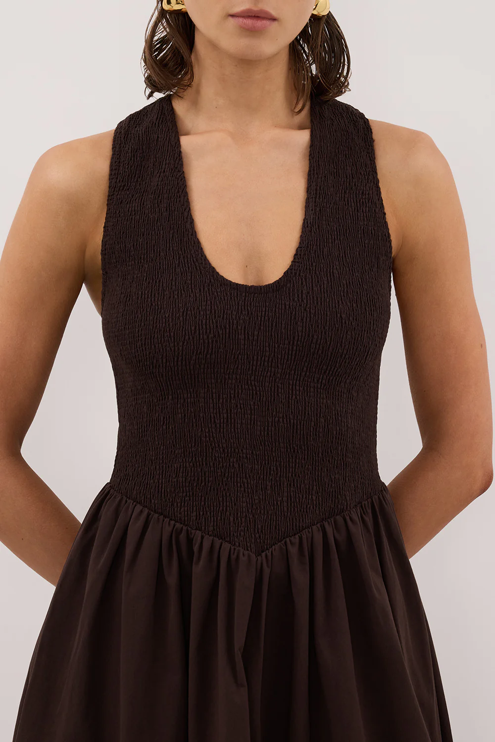 FLORENCE BURNT CHOC COTTON MIDI DRESS - Gamepaces