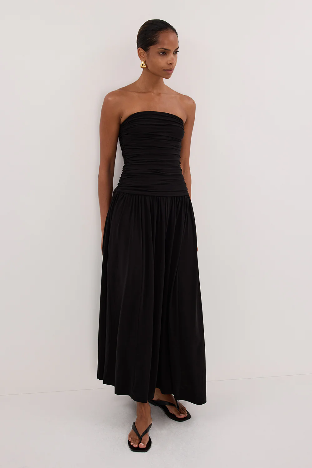 SHARI BLACK STRAPLESS BANDEAU MIDI DRESS - Gamepaces