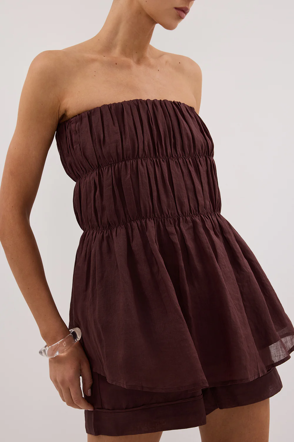 ARTIE WALNUT RAMIE STRAPLESS TOP - Gamepaces