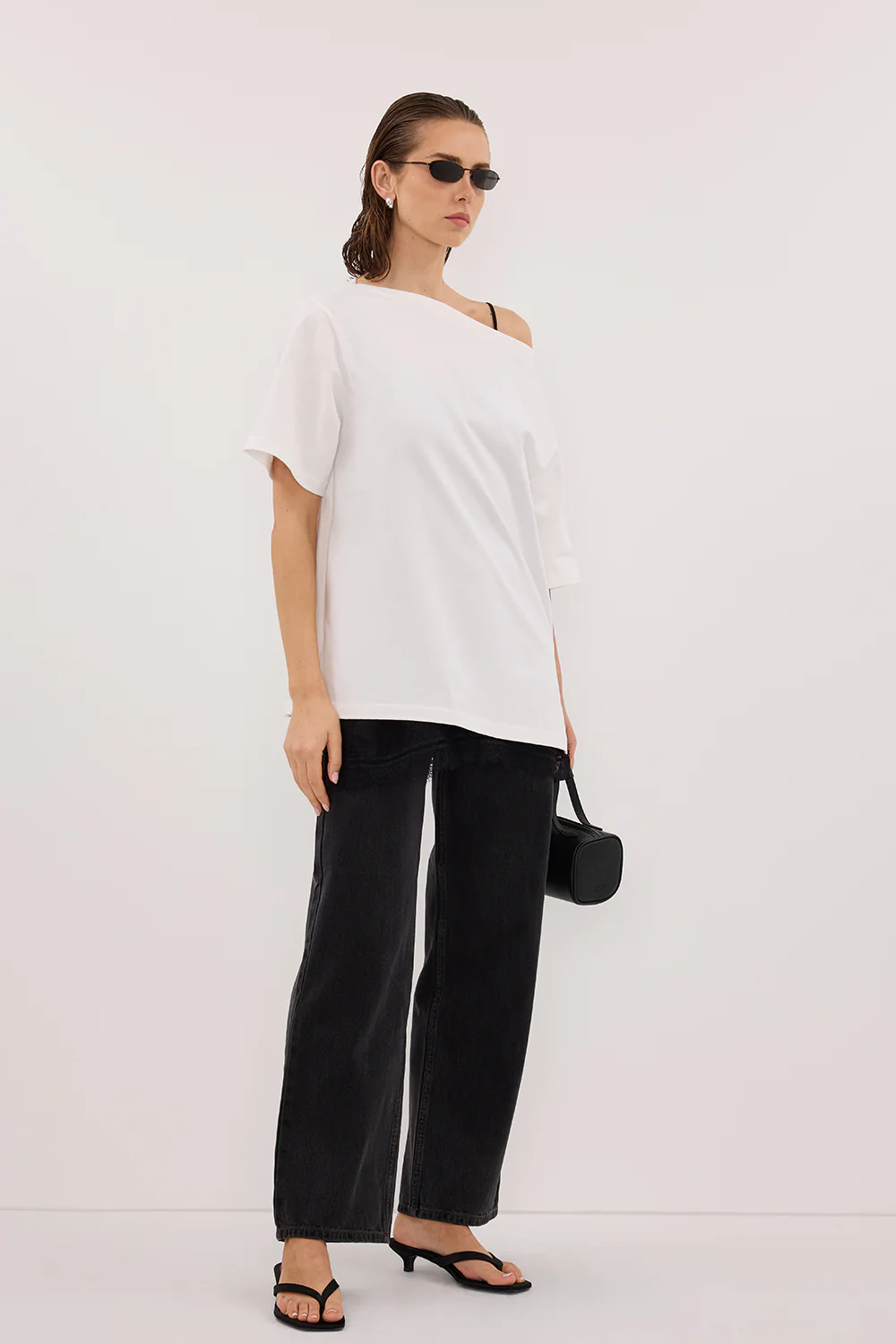 ESME WHITE ASYM BOAT NECK TEE - Gamepaces