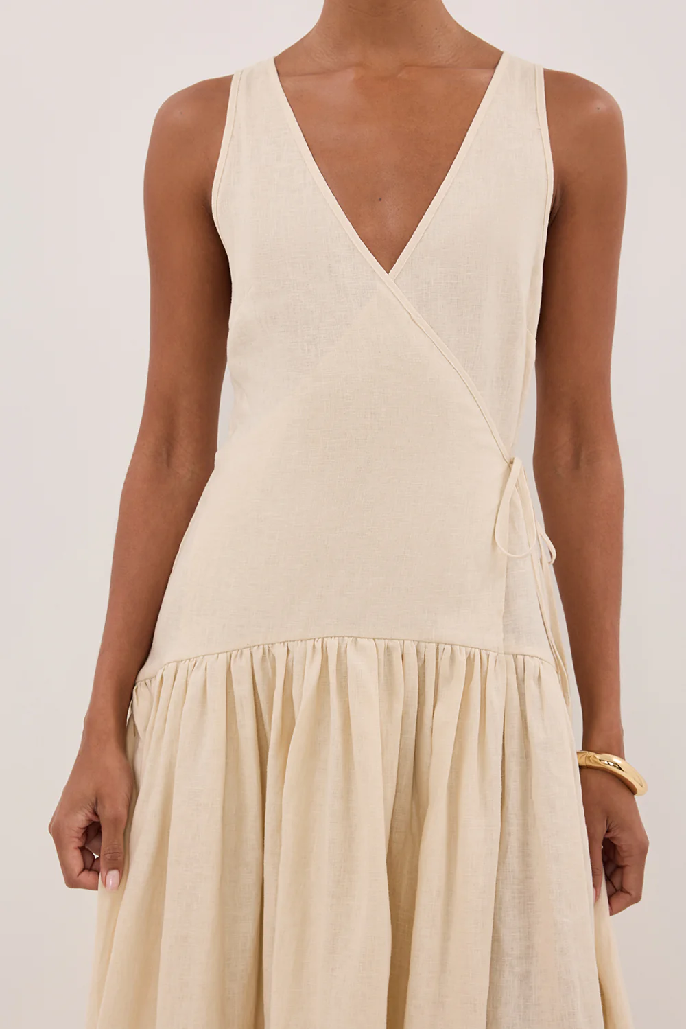 ILIO STRAW LINEN WRAP MIDI DRESS - Gamepaces