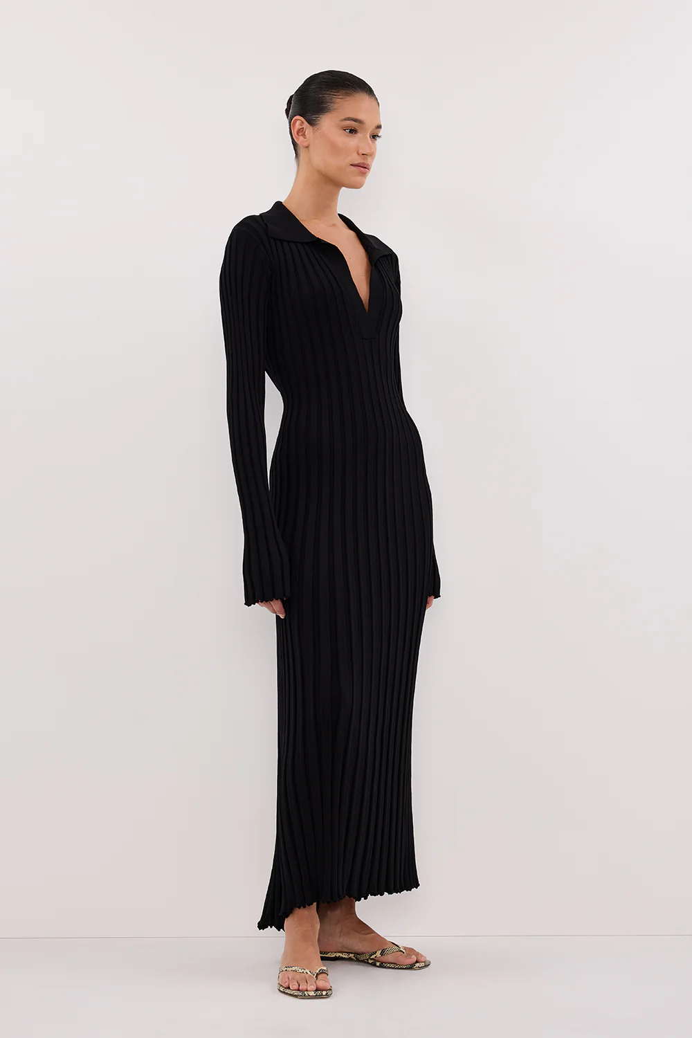 HAL BLACK LONG SLEEVE KNIT MIDI DRESS - Gamepaces