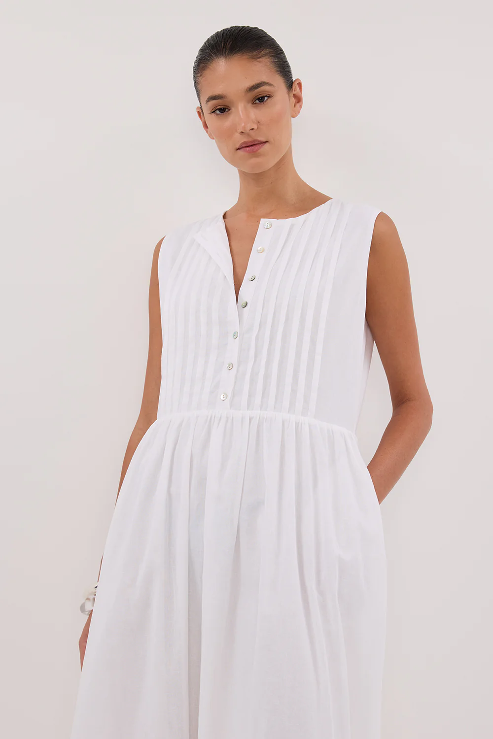 LARS WHITE PINTUCK LINEN MIDI DRESS - Gamepaces