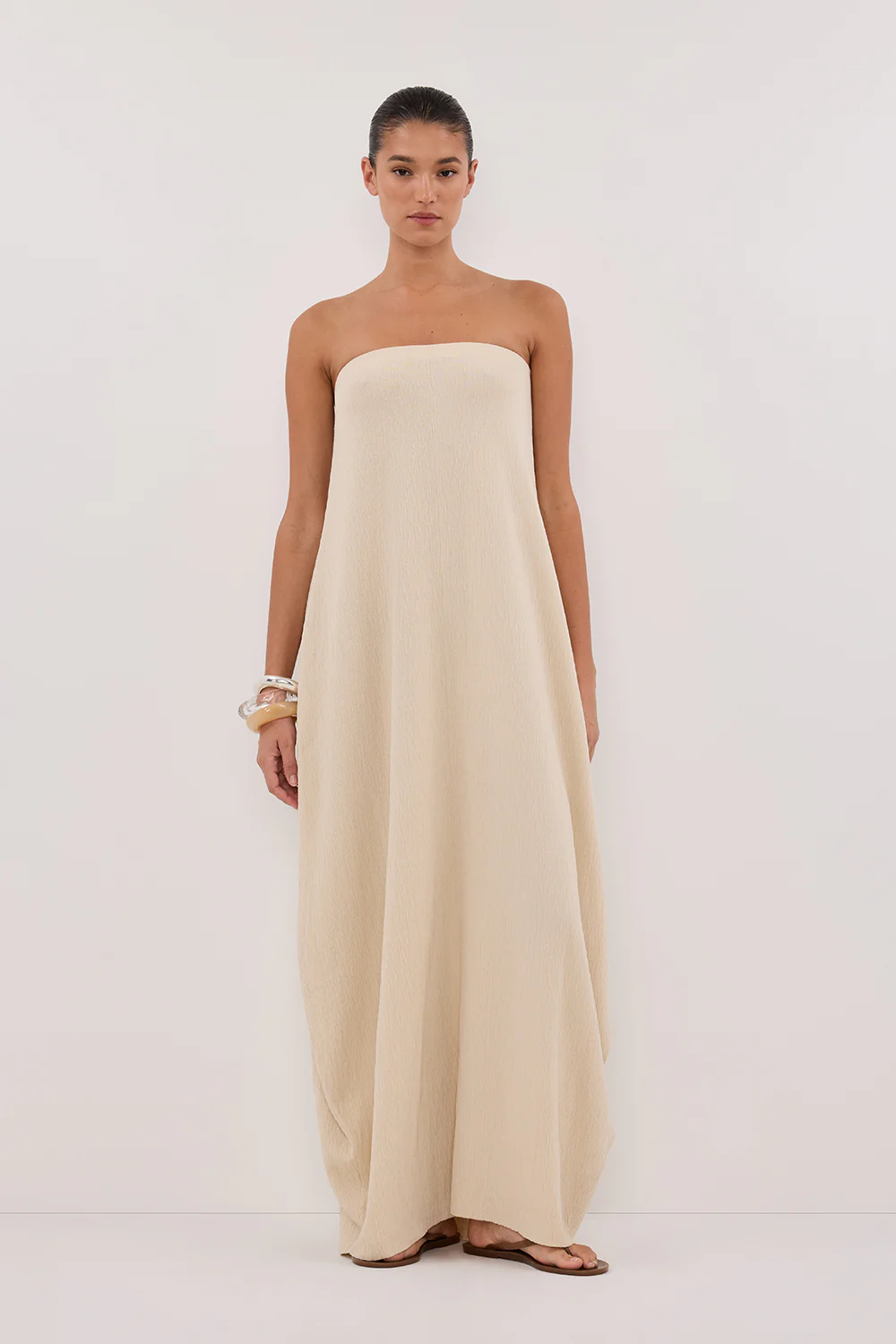 ALIAS NATURAL TEXTURED KNIT STRAPLESS MIDI DRESS - Gamepaces