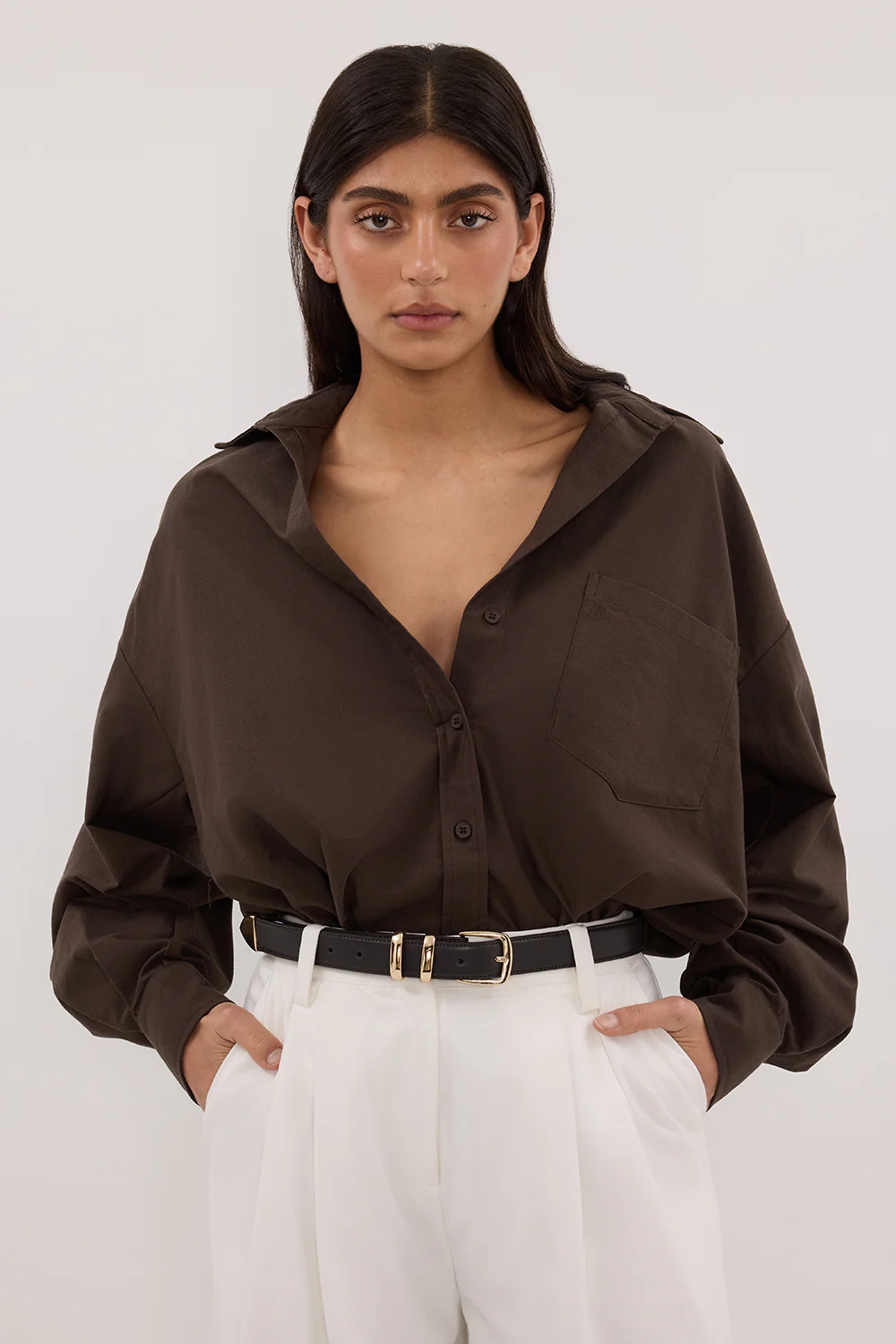 RHEA BITTER CHOC OVERSIZED COTTON SHIRT - Gamepaces